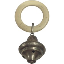 Vintage Silver Plated EPNS Baby Rattle with Cream Teething Ring