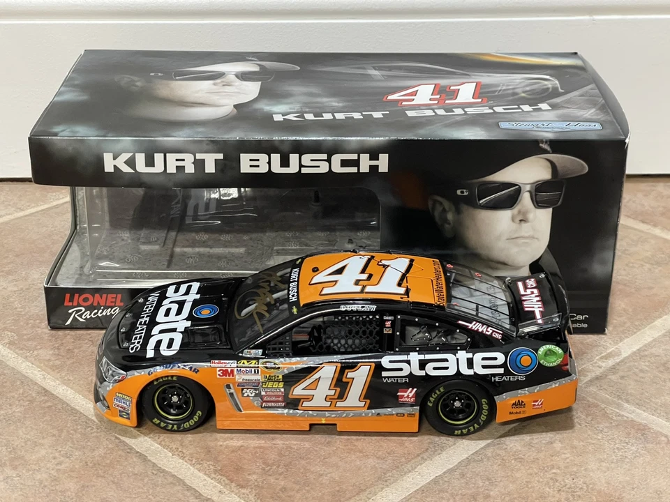 Calentadores de agua estatales Kurt Busch 2015 firmados autografiados SHR NASCAR acción 1/24 Foto 3 de 4