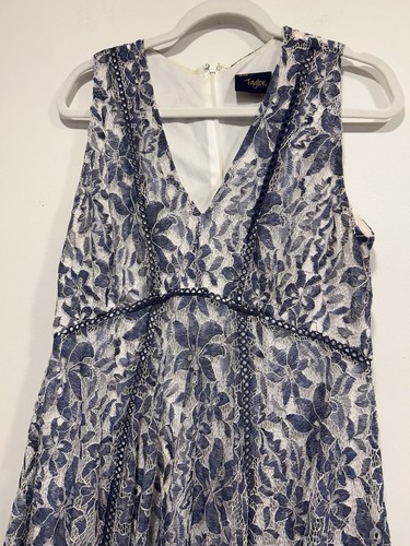 Just Taylor Dress 12 Floral Blue Lace Overlay White Lined Zip Boho Cottagecore - Picture 4 of 13