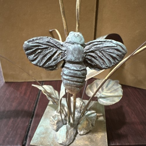 Mid Century Modern Messing emailliert Blätter, Blumen Holzsockel Handarbeit Schönheit - Bild 4 von 8