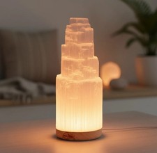 Himalayan Glow Selenite Crystal Lamp 20cm, Hand Curved Morocco White