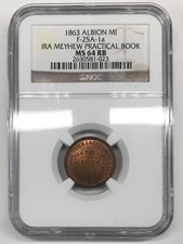 1863 IRA MEYHEW PRACTICAL BOOK ALBION MI Civil War Token NGC MS-64 RB F-25A-1a