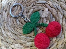 Handmade Crochet Cherry Keychain Cute Red Fruit Bag Charm Gift for Women