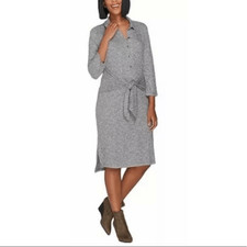 H by Halston Petite Rib Knit Button Front Dress with Tie Size: L petite