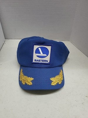 Vintage 80s Eastern Airlines Trucker Hat Cap Gold Leaf Patch Strapback