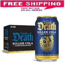 Liquid Death, Killer Cola, Soda-Flavored Sparkling Water, 6-Pack (12oz Cans), Lo