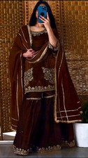 Fancy New Natural Crepe Top Palazzo With Brown Dupatta For Festival Wear