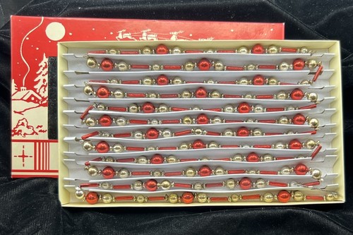 Bethany Lowe ghirlanda natalizia vintage vetro perline 108” rosso e oro in scatola - Foto 4 di 6
