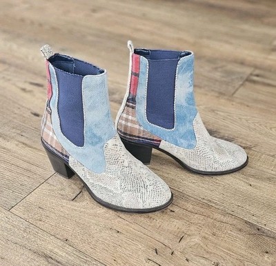 Desigual Women s Patchwork Ankle Boots Size 39 US 8.5 Block Heel Western Style