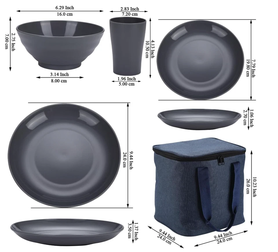 Plastic Dinnerware Set 32 PCS (Reusable Light Weight Mugs, Bowls, Dishes) Grey - Image 2 of 4