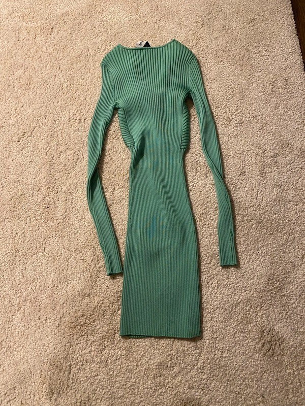 Self-Portrait Knit Woman Mini Dress Sage Green size s RRP£250 image 3