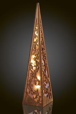 LED Pyramide Holz beleuchtet Deko Weihnachten Winter Batterie 10 LED warmweiß 