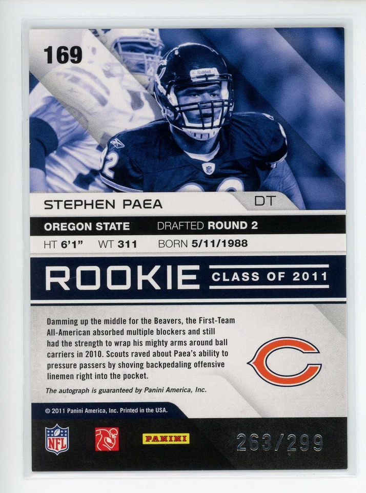 2011 Panini Absolute Memorabilia Spectrum Gold Auto #169 Stephen Paea /299 - Image 2 of 2