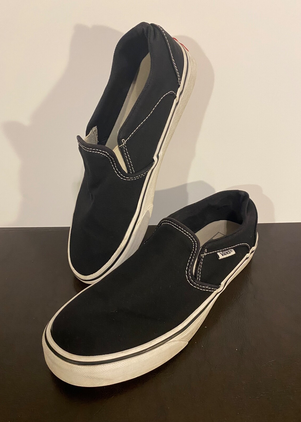 Vans Slip-On Loafer Women Size 9 Black Canvas White Sole Shoes 500714-image