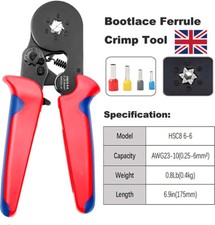 0.25-6mm² Self Adjusting Ratcheting Ferrule Crimper Pliers HSC8 6-6A AWG23-10