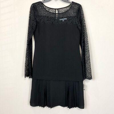 antonio melani black lace dress Sheath Long Sleeve Mixed Media Accent Sz 4 New SIZE::Adult M