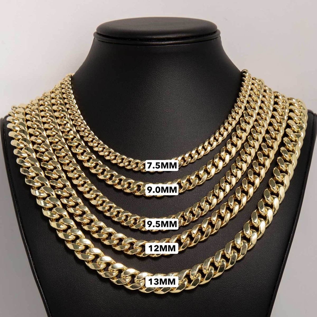 Shiny Miami Cuban Link Chain Necklace Real 14K Yellow Gold All
