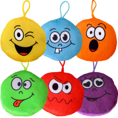 6 Stück TE-Trend Plüsch-Anhänger Emoji Emojicon Set Plüschanhänger Smiley 10cm
