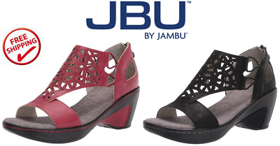 JBU by Jambu Isla Vegan Sandal Wedge Heel Black Rear Zip Gladiator Women's Shoes