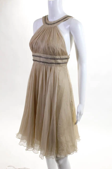 VERSACE Abito abito senza maniche beige avorio argento impreziosito collo alto 38 EU