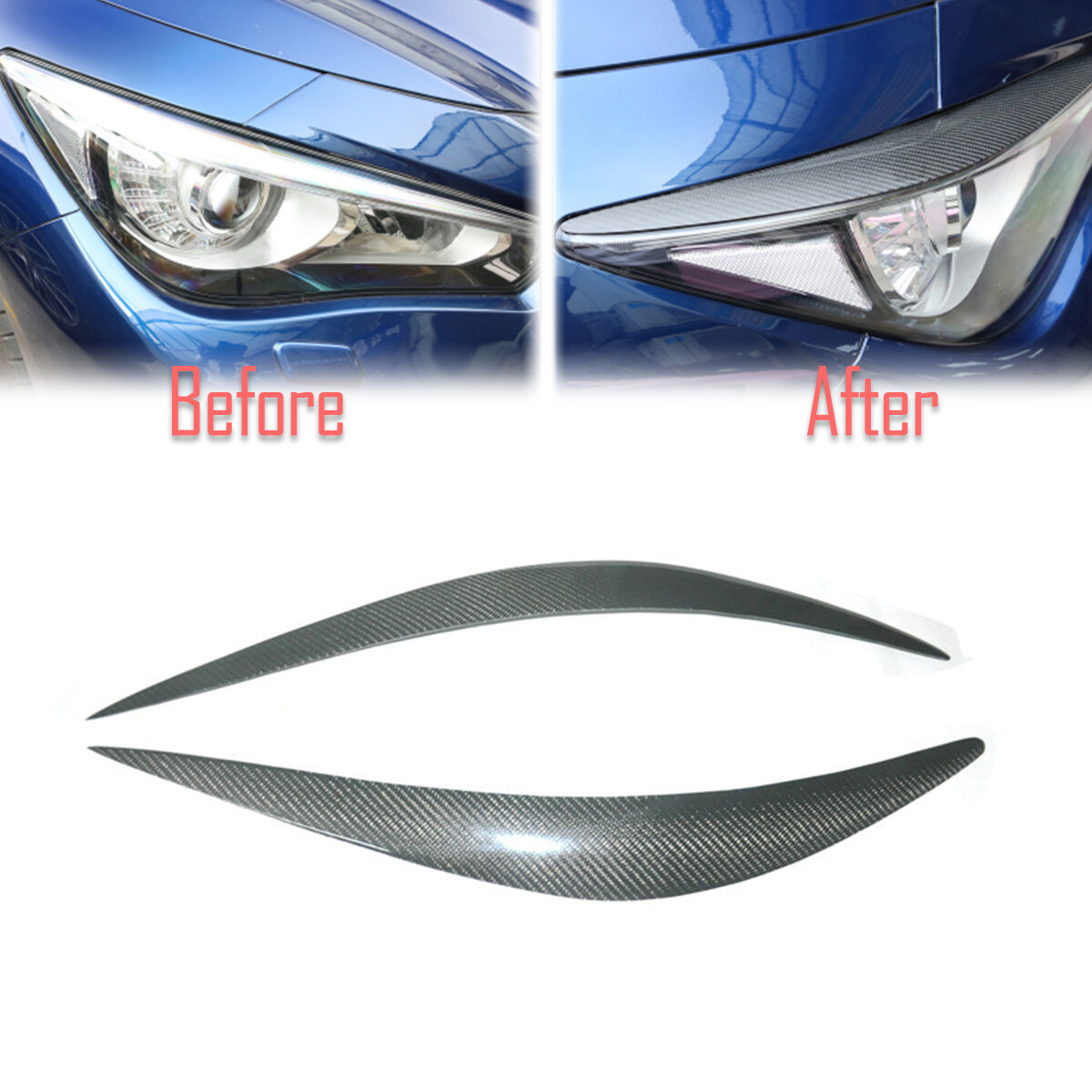 Carbon Fiber Eyelid Eyebrows Lids Headlight Trim Covers For Infiniti