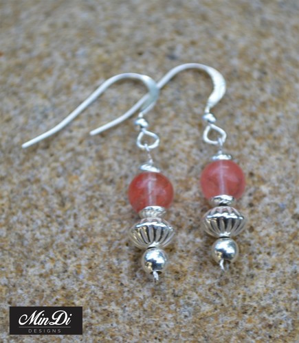 Handmade earring set with Sterling Silver & Cherry Quartz - Picture 3 of 4
