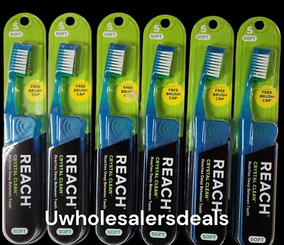 6 Reach Toothbrush Crystal Clean SOFT Bristles Toothbrushes BLUE Color