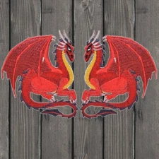 Red Fantasy Dragon Embroidered Patch — 2-Pack — Iron On