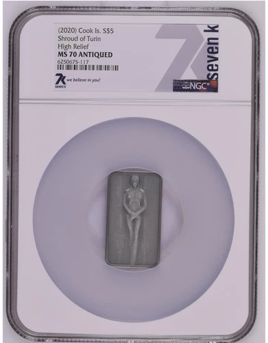 2020 Cook Islands Shroud Of Turin High Relief NGC MS70 Antiqued
