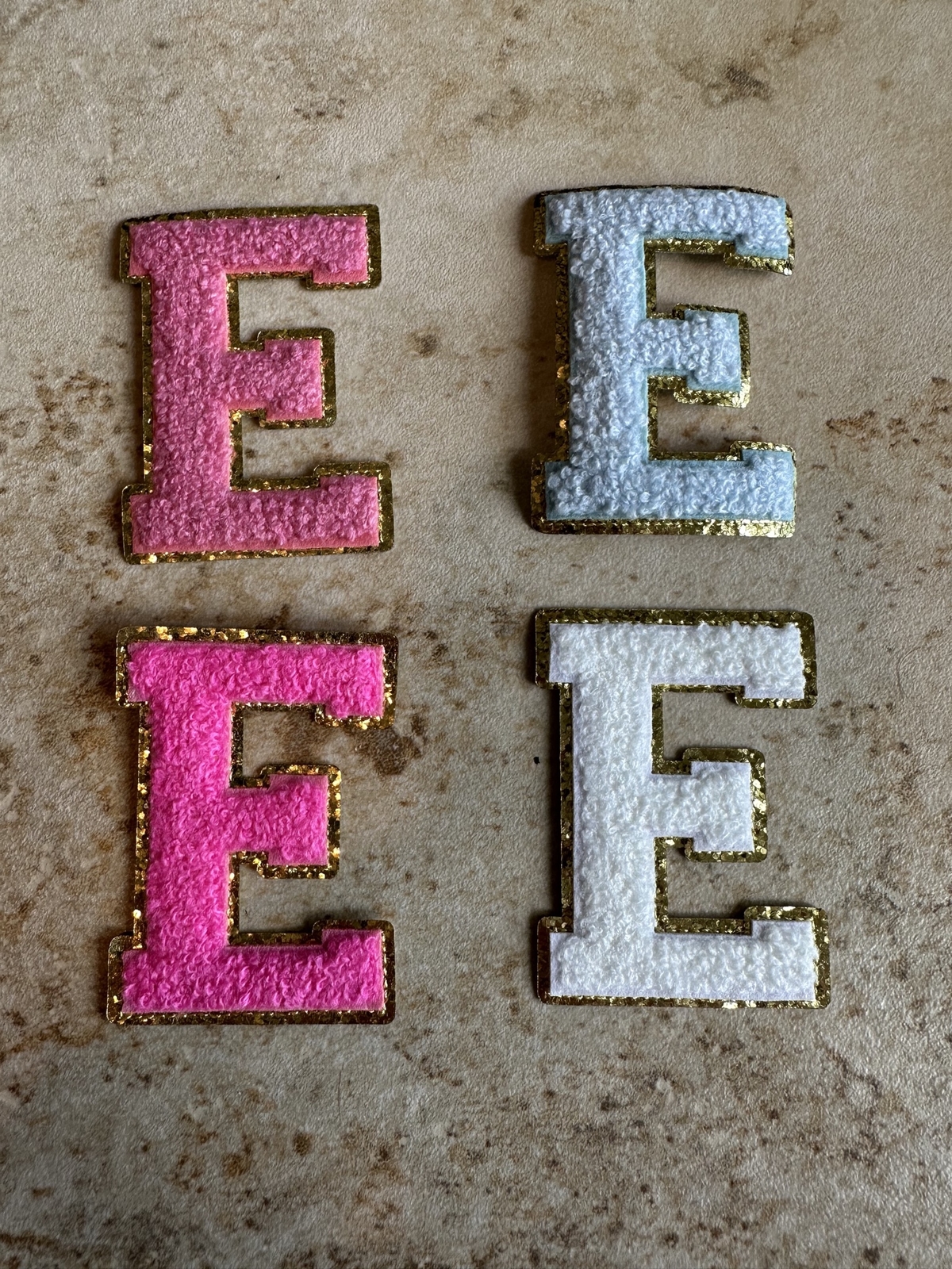 3 in AZ Iron On Glitter Letters Sew On Gold Border Chenille Embroidery