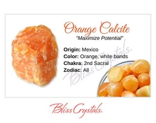 ORANGE CALCITE Crystal Information Card, Double sided #HC74