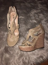 Top Moda Womens Cream Strappy Wedge Sandals 7.5