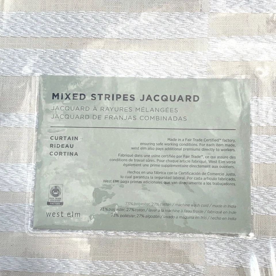 West Elm Mixed Stripes Jacquard Curtain 48"x96" Cream & White Striped One Panel - Image 2 of 3