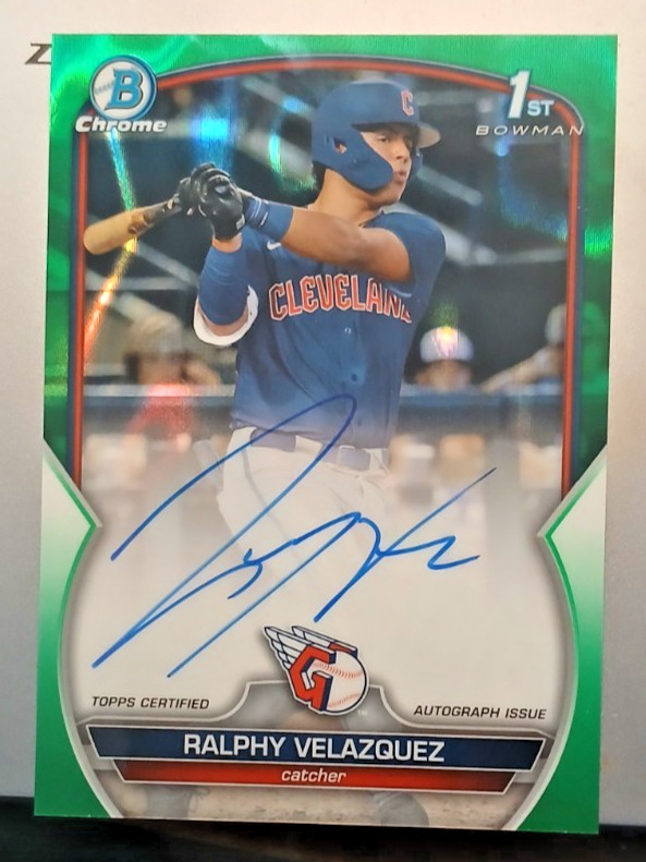 Ralphy Velazquez 2023 Bowman Draft Chrome 1st Auto RC Green Lava Refractor /99