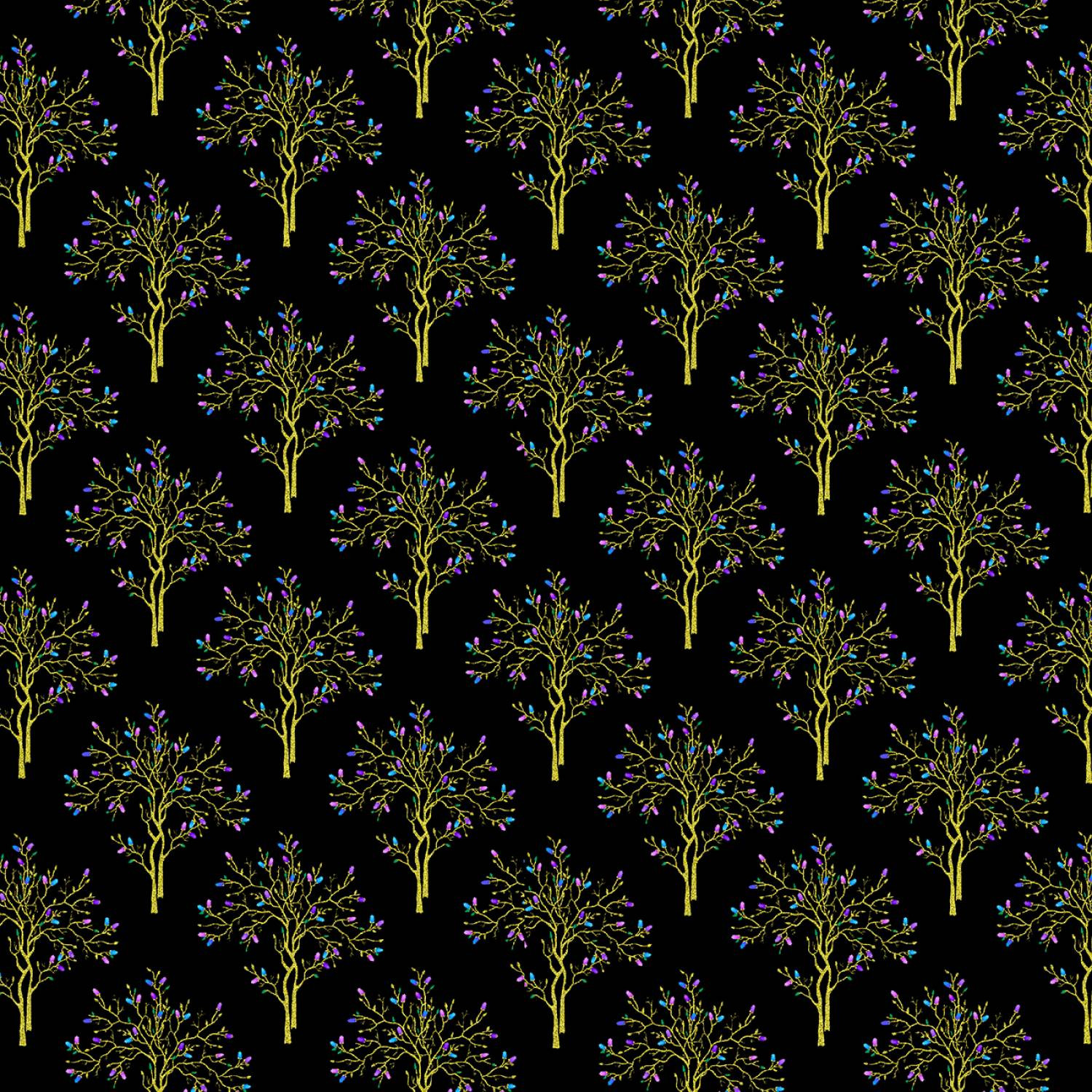 Basics Fabric | Luminous Metallic Gold Tree Black | Timeless Treasures YARD
