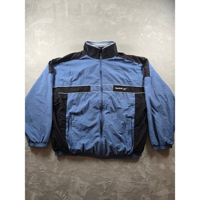 Vintage Reebok Track Jacket Mens L Blue Black Windbreaker Full Zip *Read