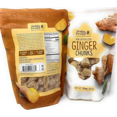 2 Packs Nutty & Fruity Ginger Chunks Dried Non Crystallized 32 oz Each = 4 lbs