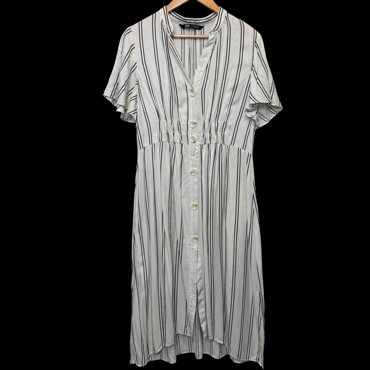 zara black and white striped shirt dress Zara Woman Long Striped Shirt Dress Ecru 8454/359