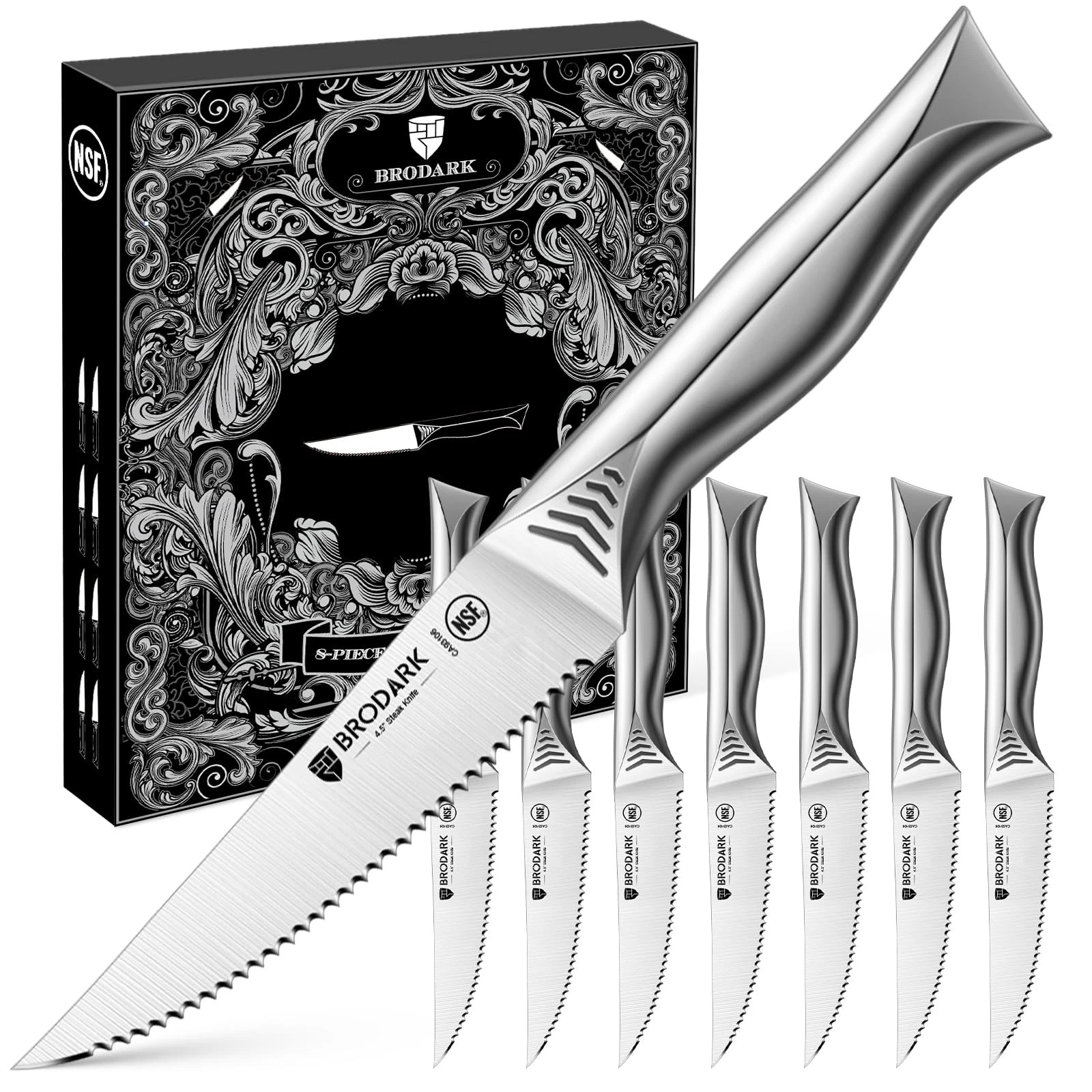 Steak Knives Set 8 Piece 4.5 Inch Serrated High Carbon Stainless Steel BRODARK