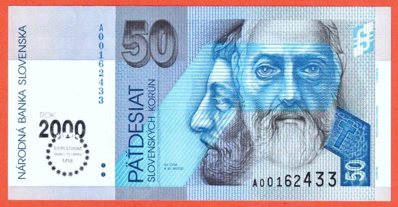 A5 - Slovakia 50 Korun 1993 Unc. Banknote P. 35 - Bimilenium 2000 SN: A00162433