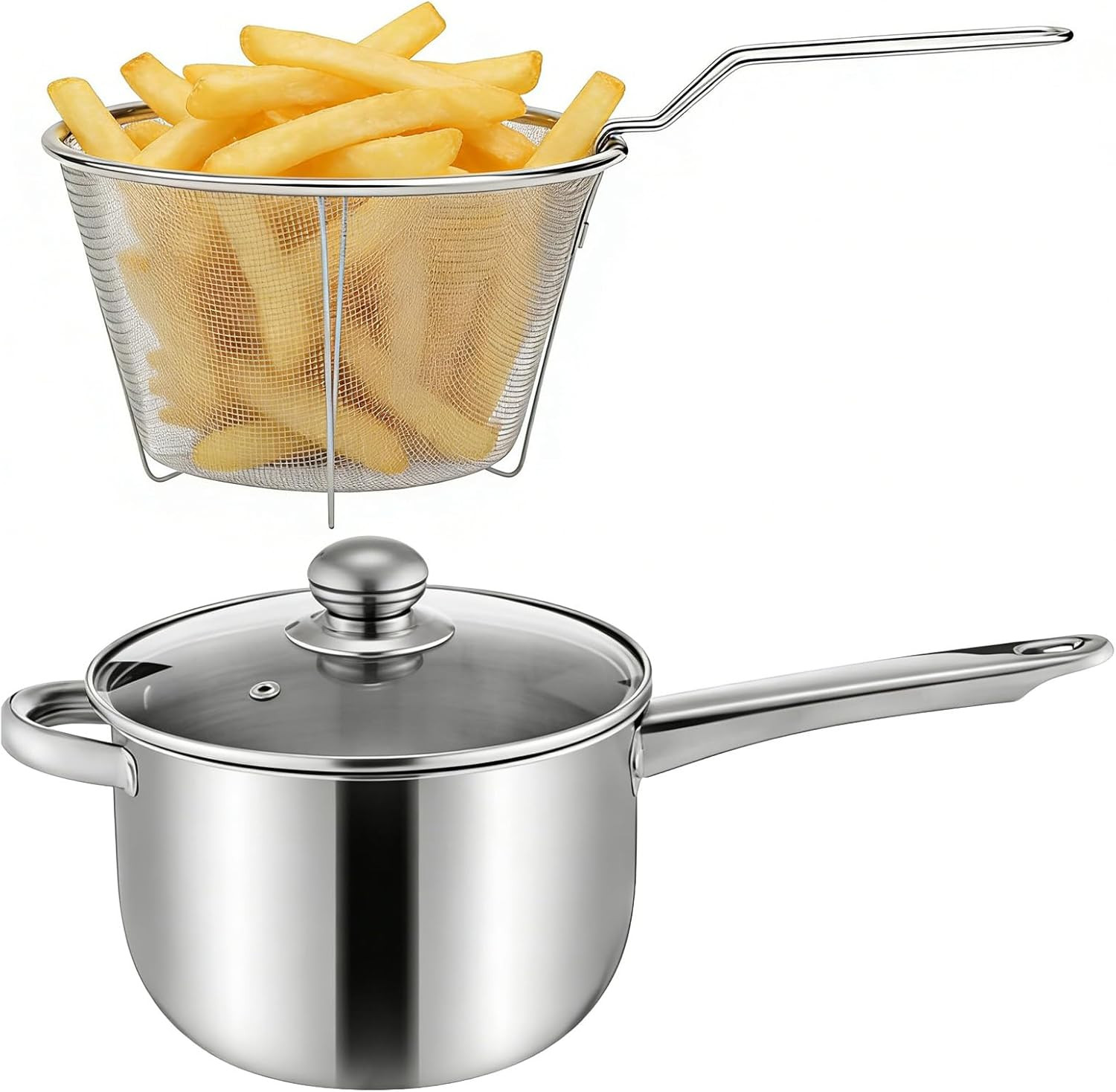 Friteuse antiadhésive grande capacité avec panier friture et couvercle inox