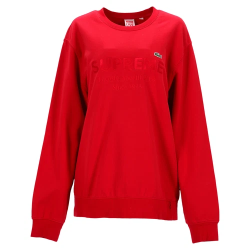 Supreme X Lacoste Pull à Col Rond en Coton Rouge Femme Rouge L