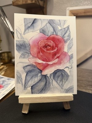 PRINT Original Watercolor Rose Painting Mini Art Card Flower