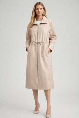 $1,920 NOUR HAMMOUR Lambskin Leather belted Coat - Cream / Beige - FR 36 / Small