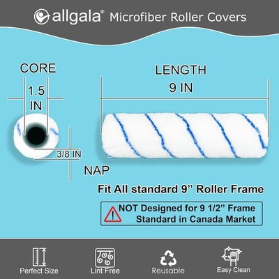 Paint Rollers 9 inch 3/8 Nap 12 Pack Shedless Lint Free Microfiber Paint Roll...