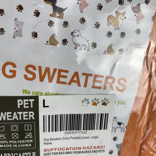 3 Pcs Dog Sweaters Sz L Ivory Pumpkin Camel Cat Puppy Apparel - Picture 2 of 4