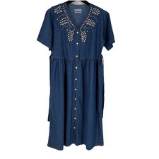 Vintage Donna USA Womens Studded Denim Maxi Dress Size XL Western Rodeo Maximal