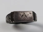 Civil War Era Gutta Percha & Silver Masonic Freemason's Ring Antique 19th C.