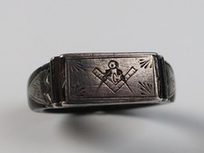 Civil War Era Gutta Percha & Silver Masonic Freemason's Ring Antique 19th C.