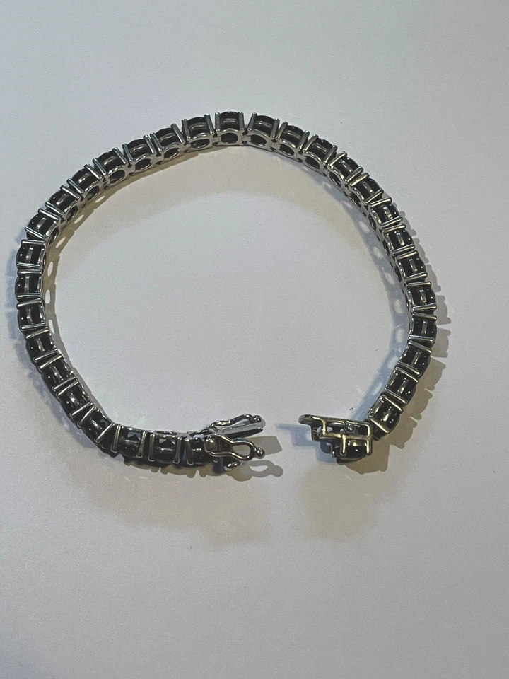 Ladies Tennis Bracelet w/ Simulated Black Onyx Stones 925 Sterling Silver 7.5'' - Image 4 of 4